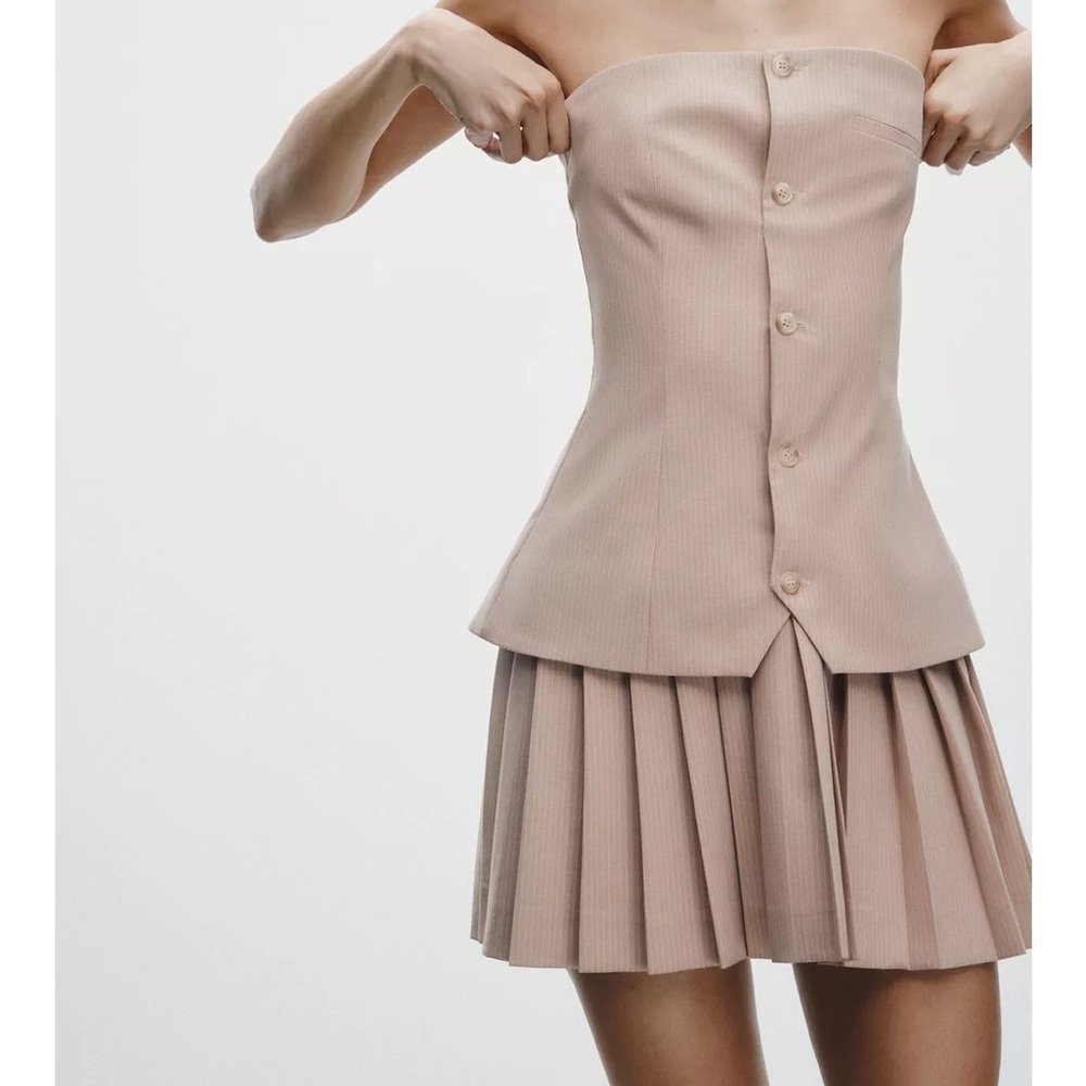 Zara Beige Strapless Mini Dress